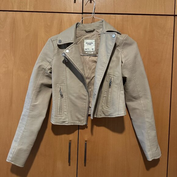 Abercrombie Leather Jacket - Beige Tan XXS - Picture 2 of 5